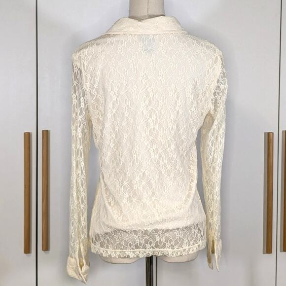 Laura Scott Cream Lace Long Sleeve Button Up Blouse Romantic Cottagecore - Picture 4 of 6